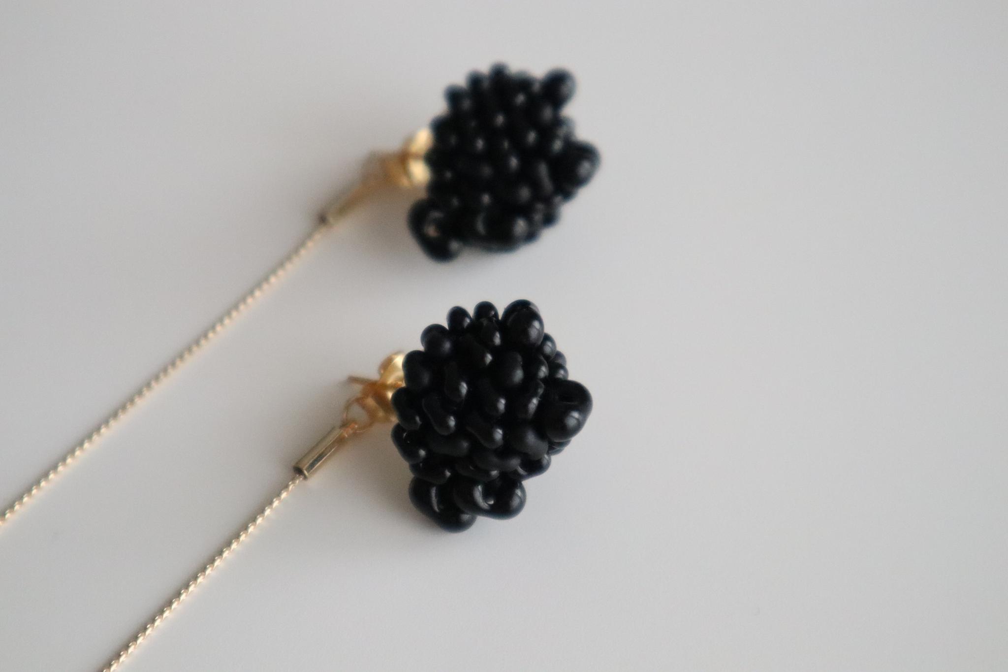 チェコビーズ&ゴールドチェーンピアス/イヤリング　black | 2枚目