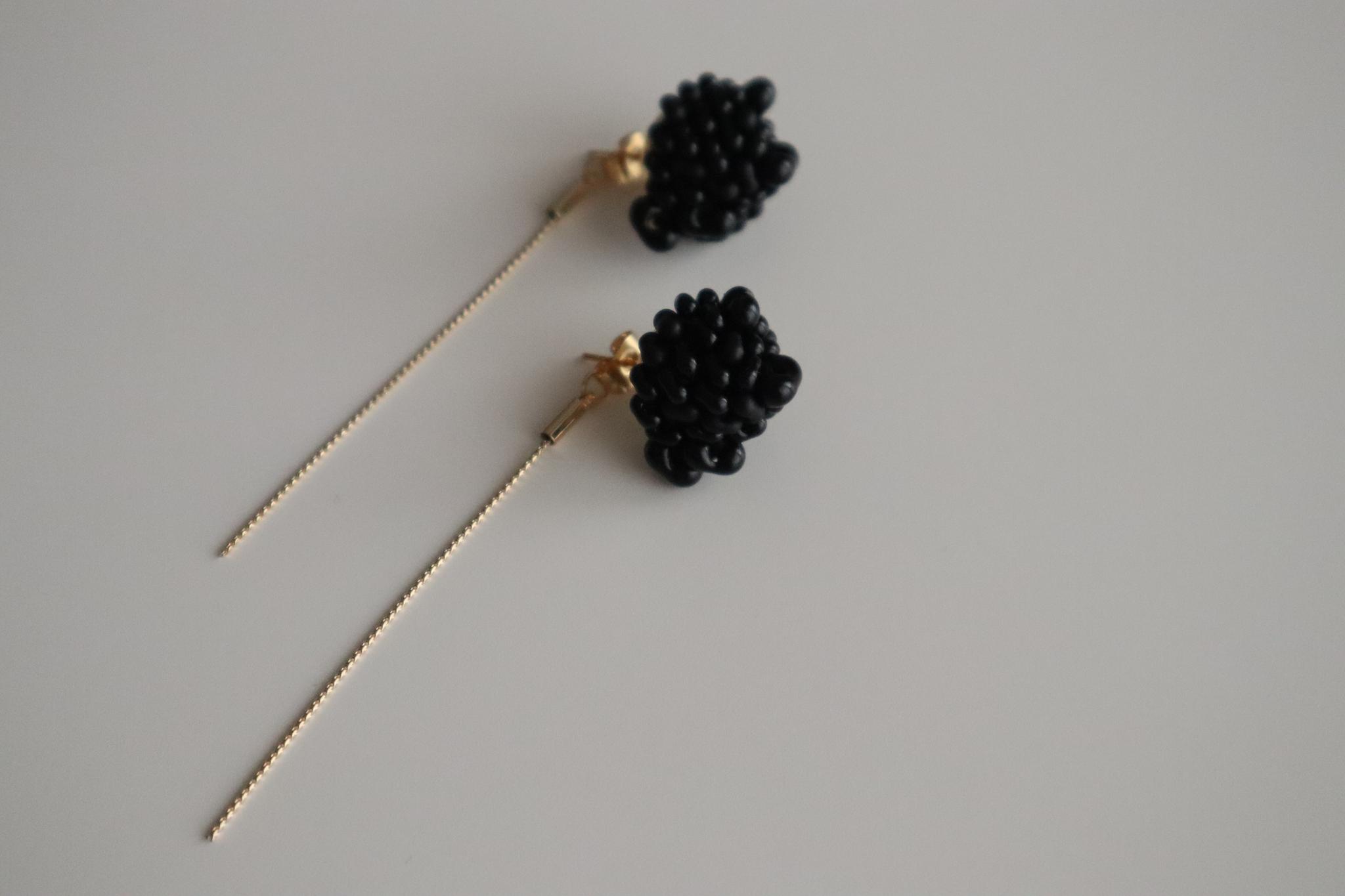 チェコビーズ&ゴールドチェーンピアス/イヤリング　black | 4枚目