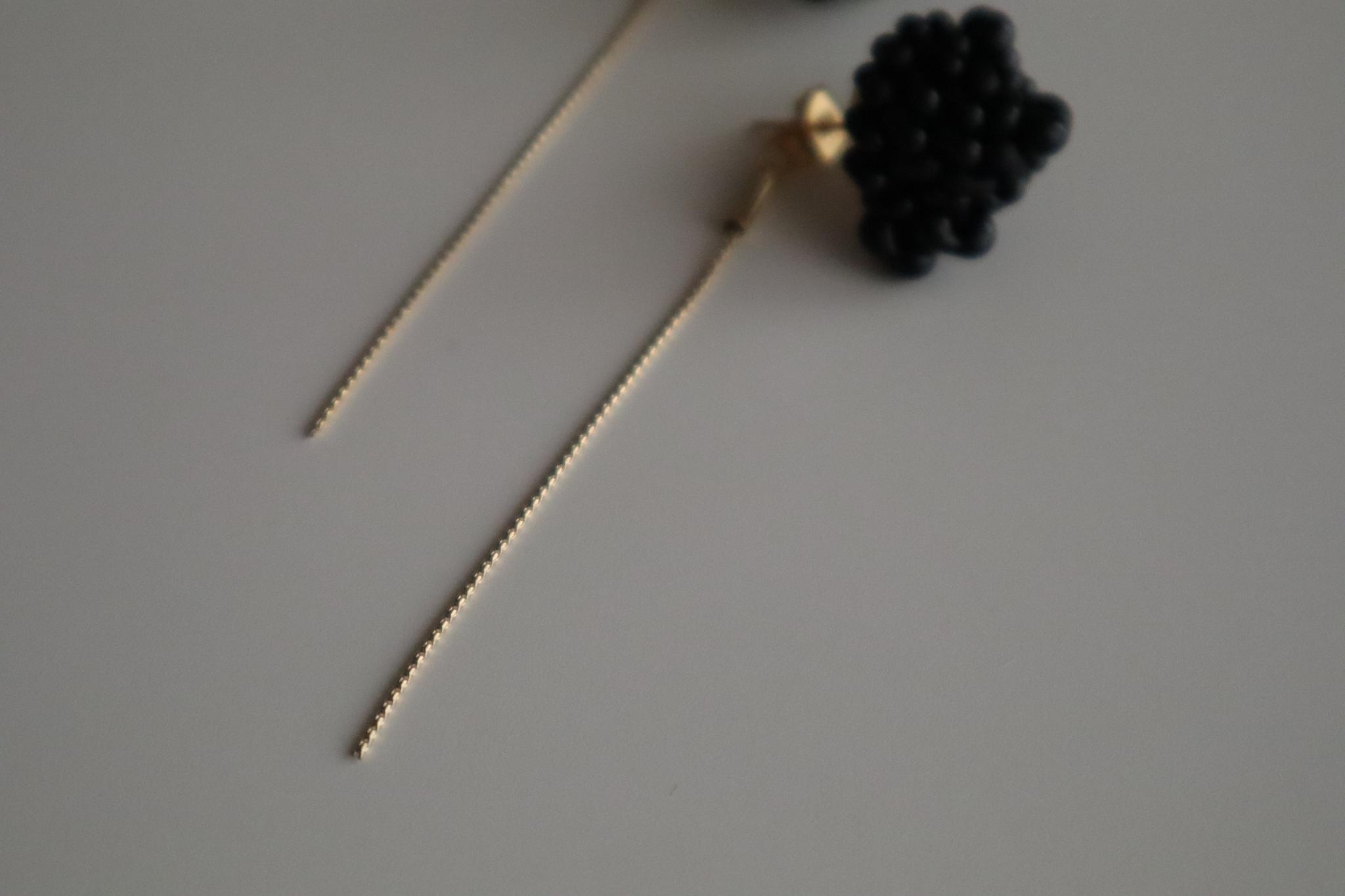 チェコビーズ&ゴールドチェーンピアス/イヤリング　black | 5枚目