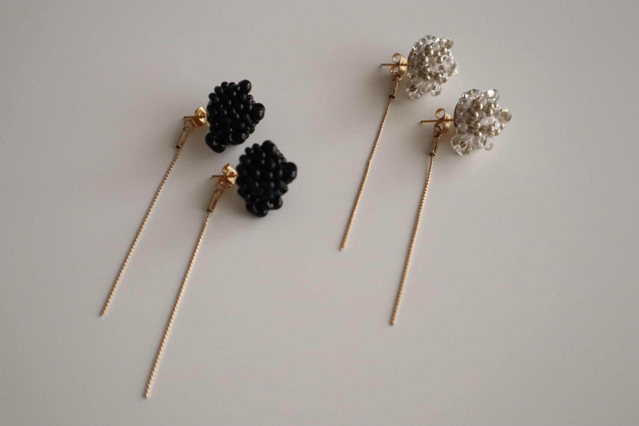 チェコビーズ&ゴールドチェーンピアス/イヤリング　black | 8枚目