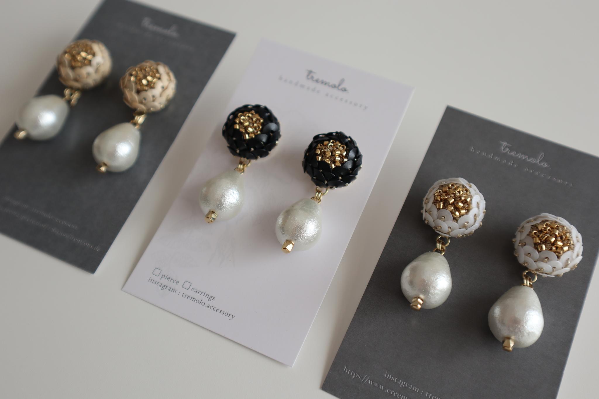 antique flowers & pearl スパンコールとドロップパールのピアス/イヤリング(ホワイト) | 13枚目