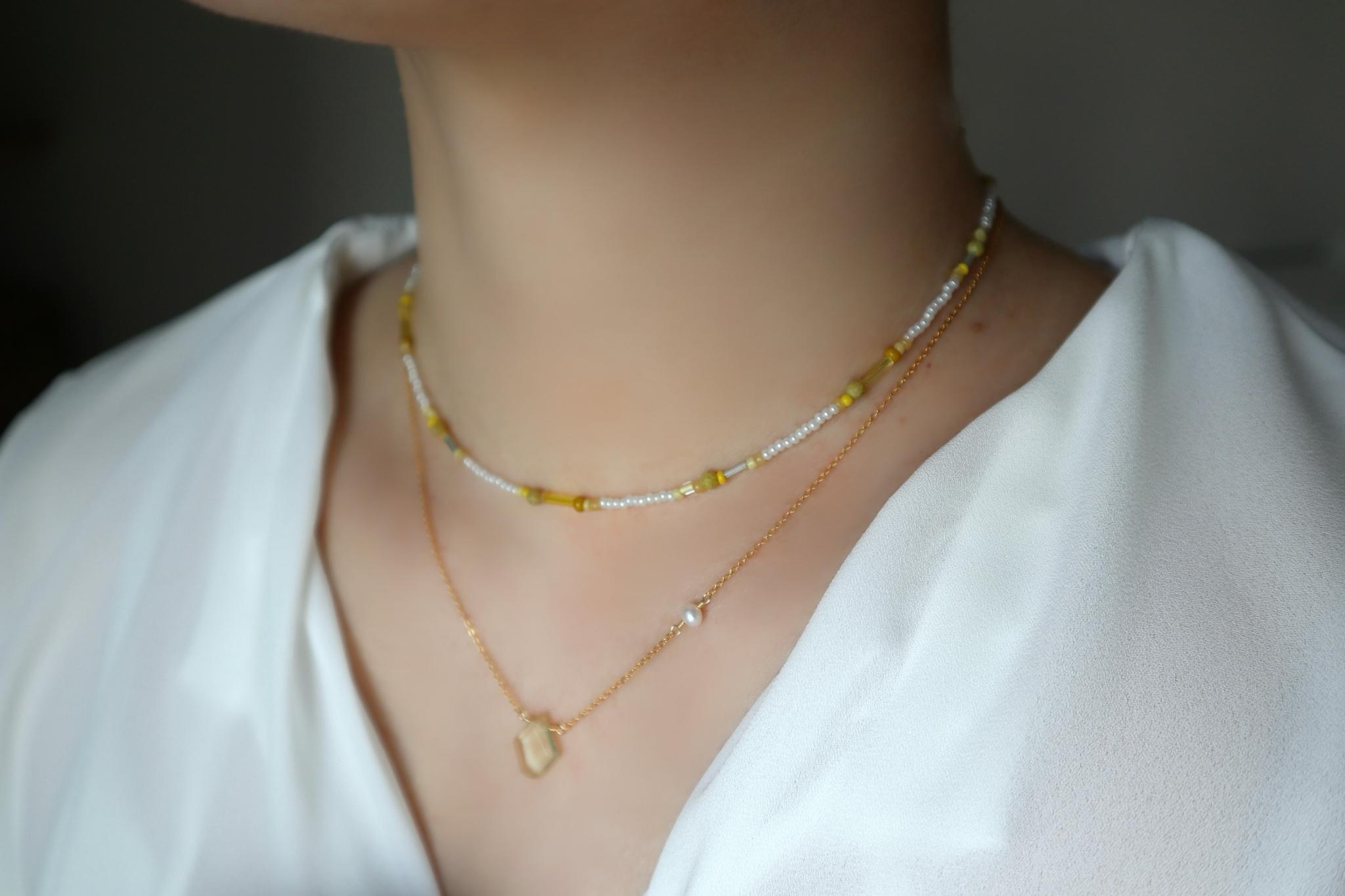 mimosa フランスアンティークビーズとボヘミアンビーズのネックレス | 10枚目