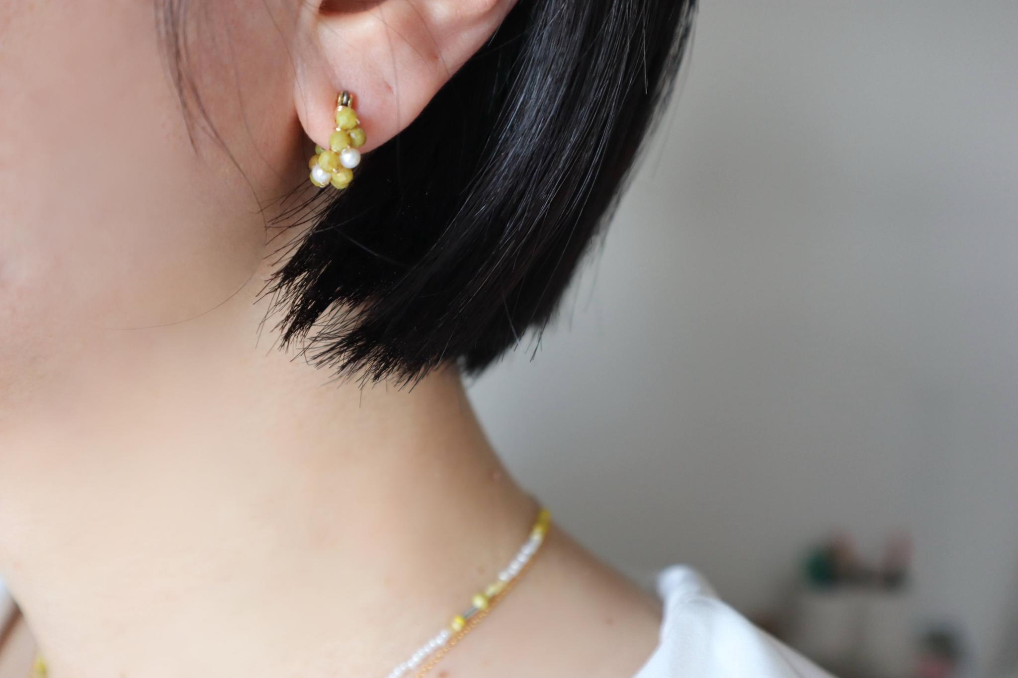 オリーブオパールと淡水パールのフープピアス/イヤリング mimosa | 3枚目