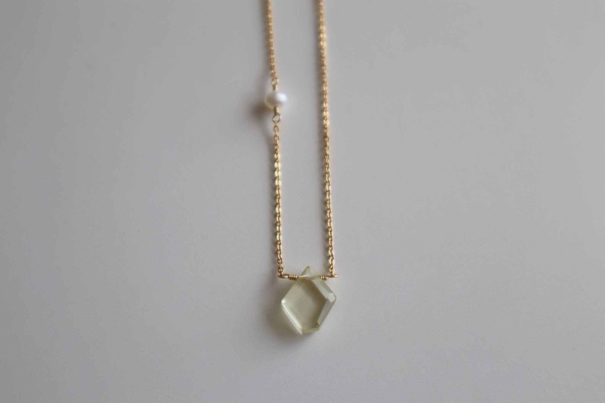14KGF レモンクォーツ×淡水パール 一粒ネックレス 42cm|透明感・華奢・大人シンプル | 3枚目