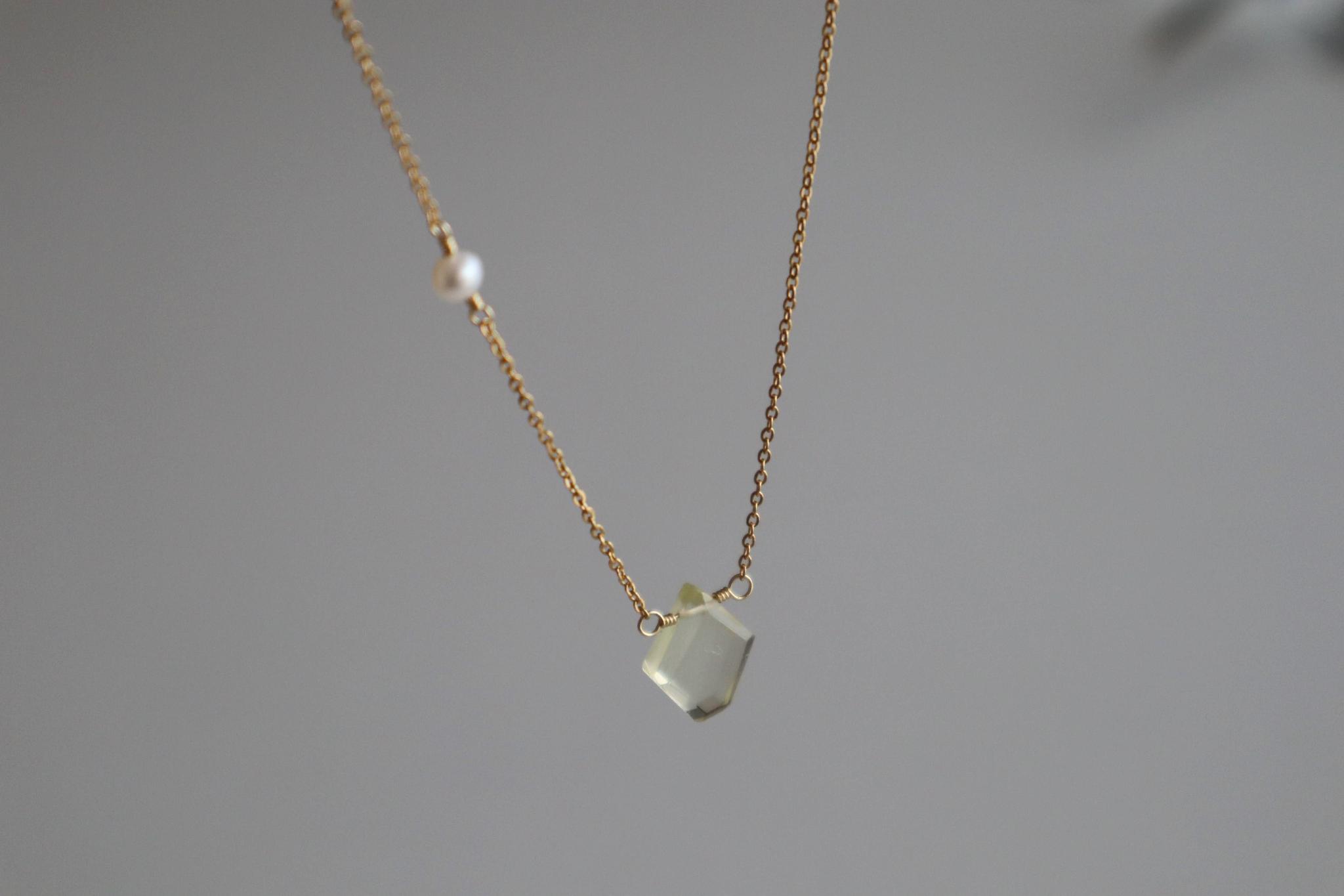 14KGF レモンクォーツ×淡水パール 一粒ネックレス 42cm|透明感・華奢・大人シンプル | 6枚目